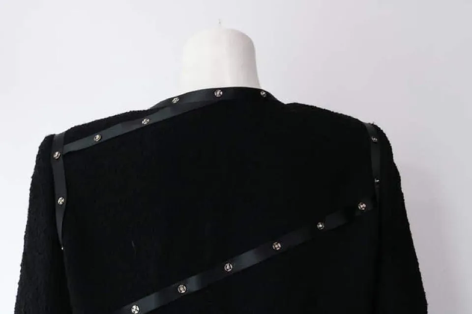 Chanel 2003 Fall 03A black Cropped Boucle Tweed Jacket FR 48 US 10/12