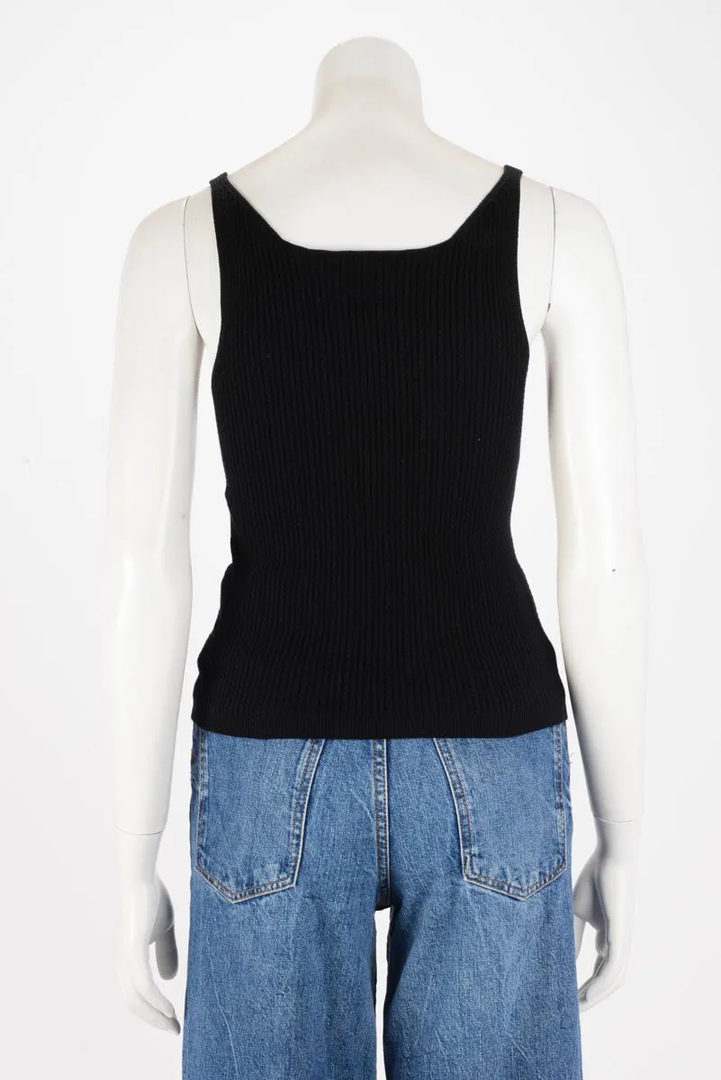 Chanel Black Cable Knit CC Singlet Top FR 36