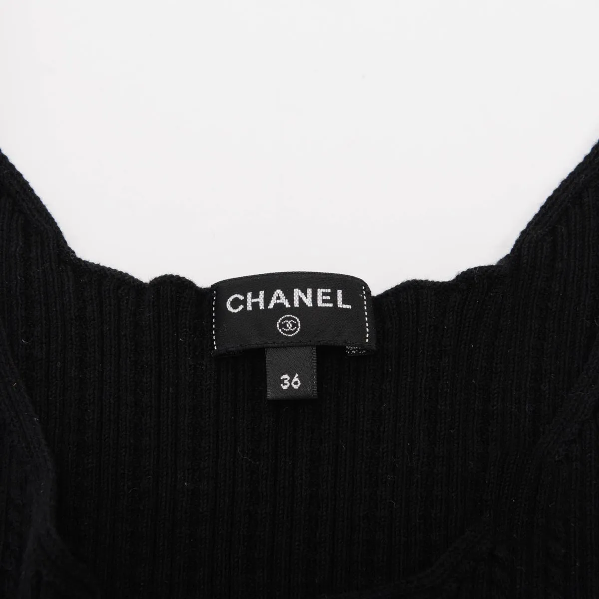 Chanel Black Cable Knit CC Singlet Top FR 36