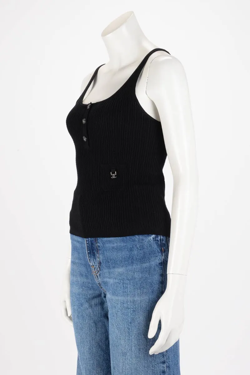 Chanel Black Cable Knit CC Singlet Top FR 36