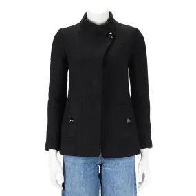 Chanel Black Cotton Tweed Wrap Front Jacket FR 34