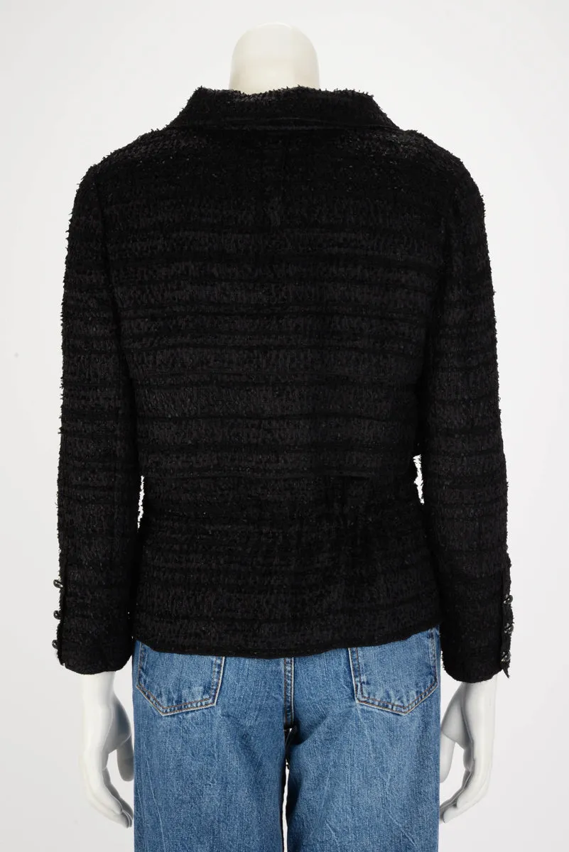 Chanel Black Lightweight Boucle Drawstring Waist Jacket FR 42