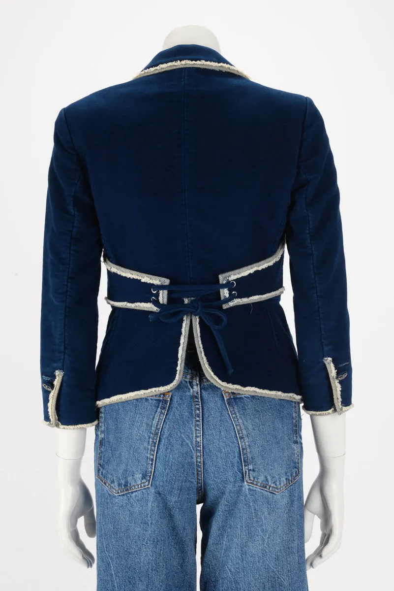 Chanel Blue Velvet Frayed Edge Corset Jacket FR 36