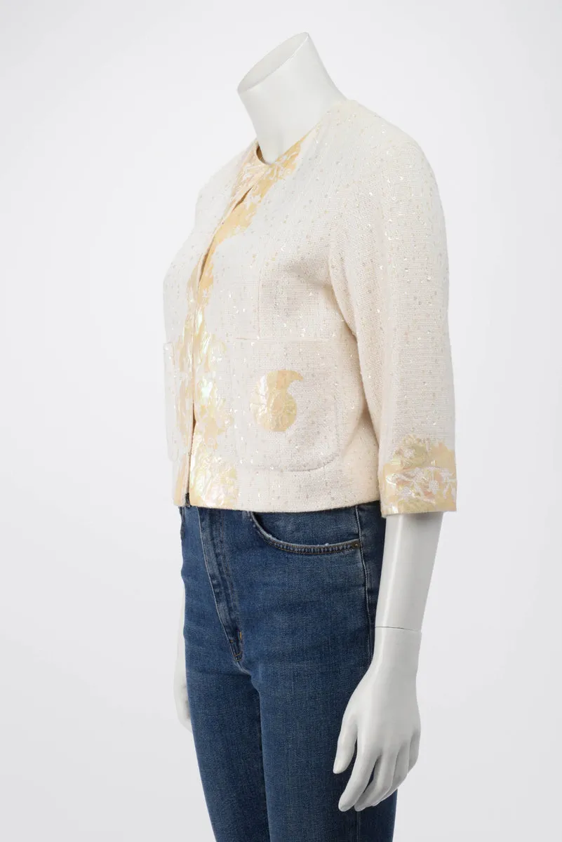 Chanel Cream Sequin Tweed Seashell Mosaic Jacket FR 38