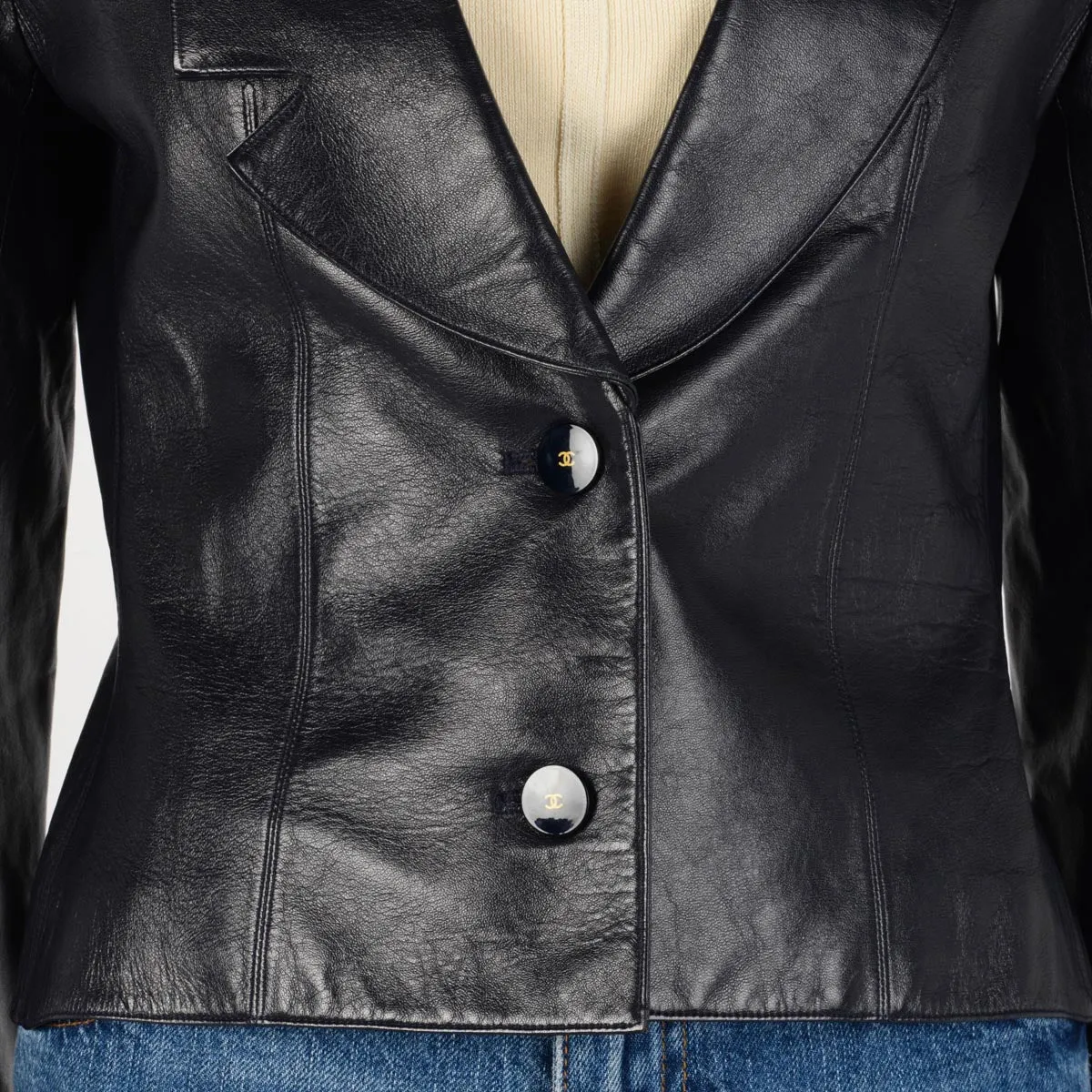 Chanel Dark Navy Lambskin Cropped Jacket FR 38