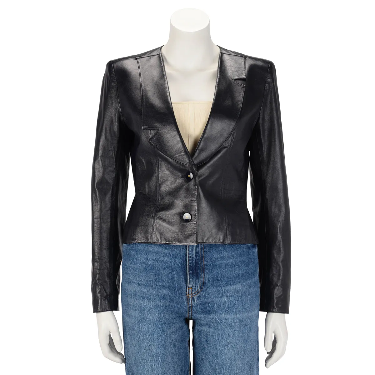 Chanel Dark Navy Lambskin Cropped Jacket FR 38