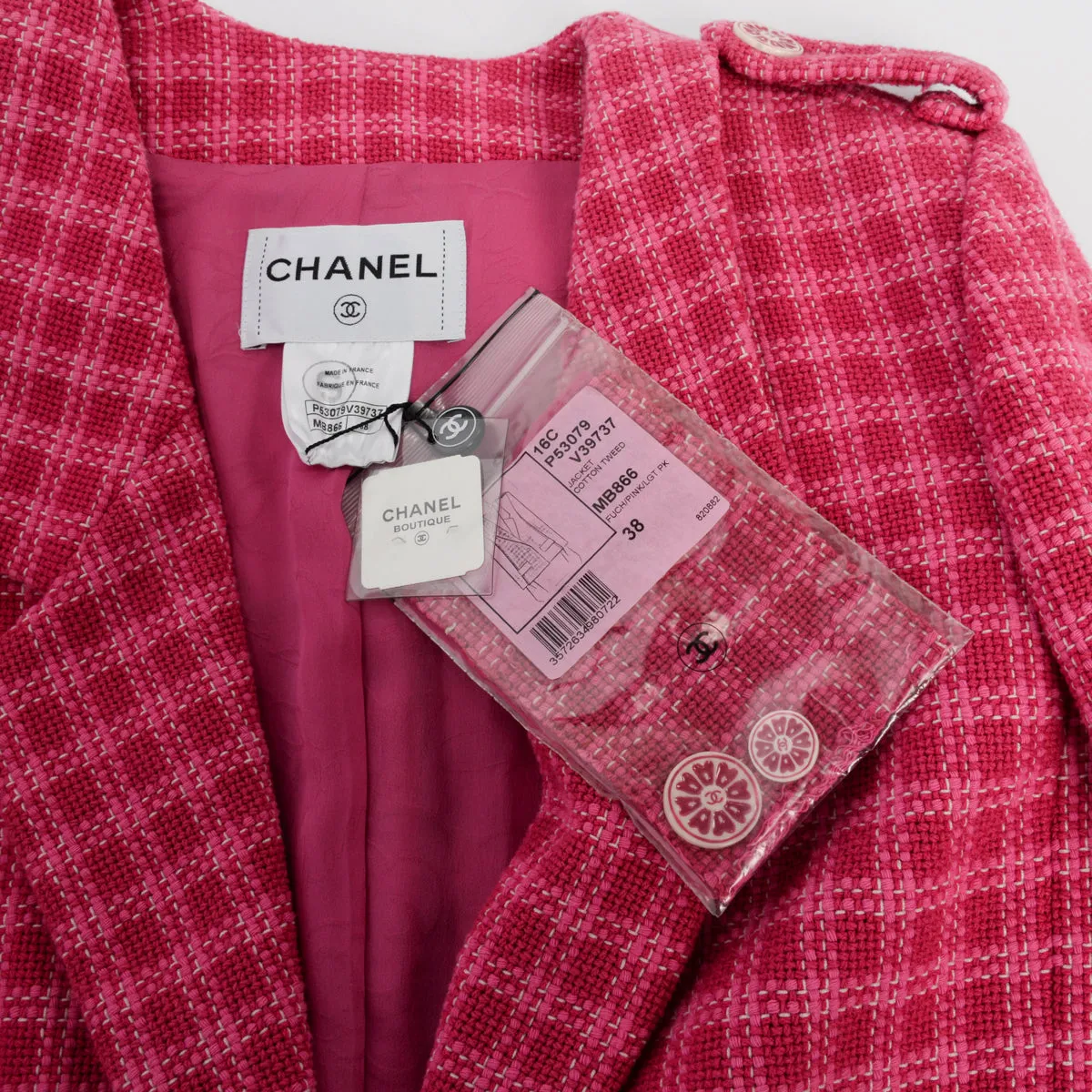 Chanel Fuchsia Check Tweed Oversized Blazer