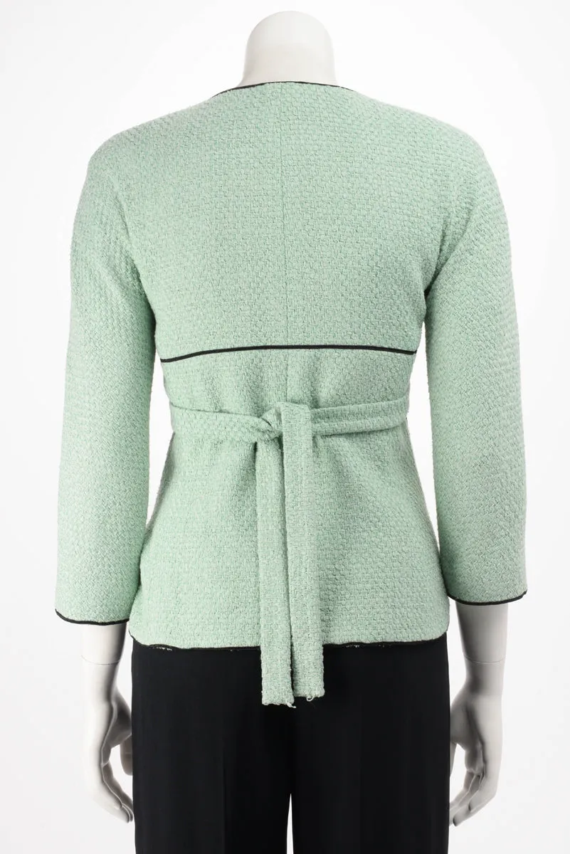 Chanel Green Tweed Belted Jacket FR 36