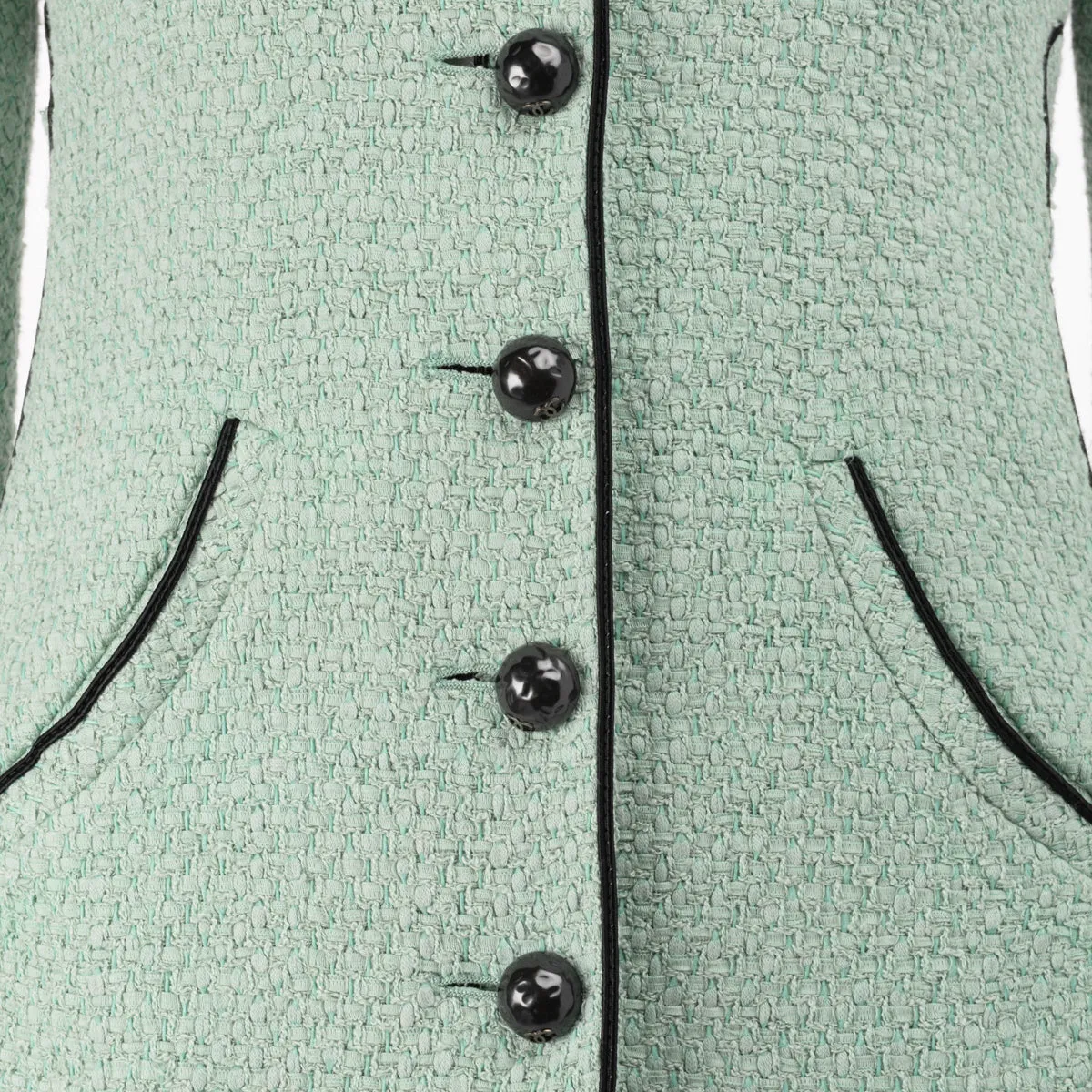 Chanel Green Tweed Belted Jacket FR 36