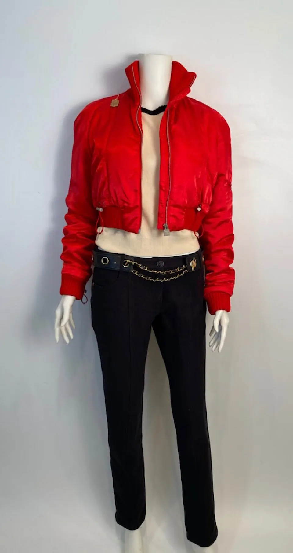 Chanel Identification 03A 2003 Fall Bomber Jacket Red Reversible CC Logo Sport Coat FR 38