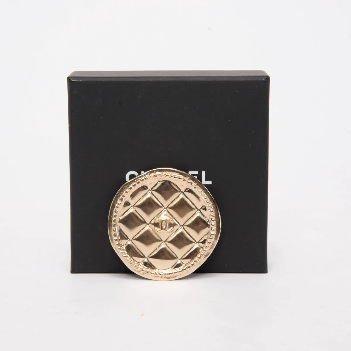 Chanel Light Gold Quilted Round CC Brooch