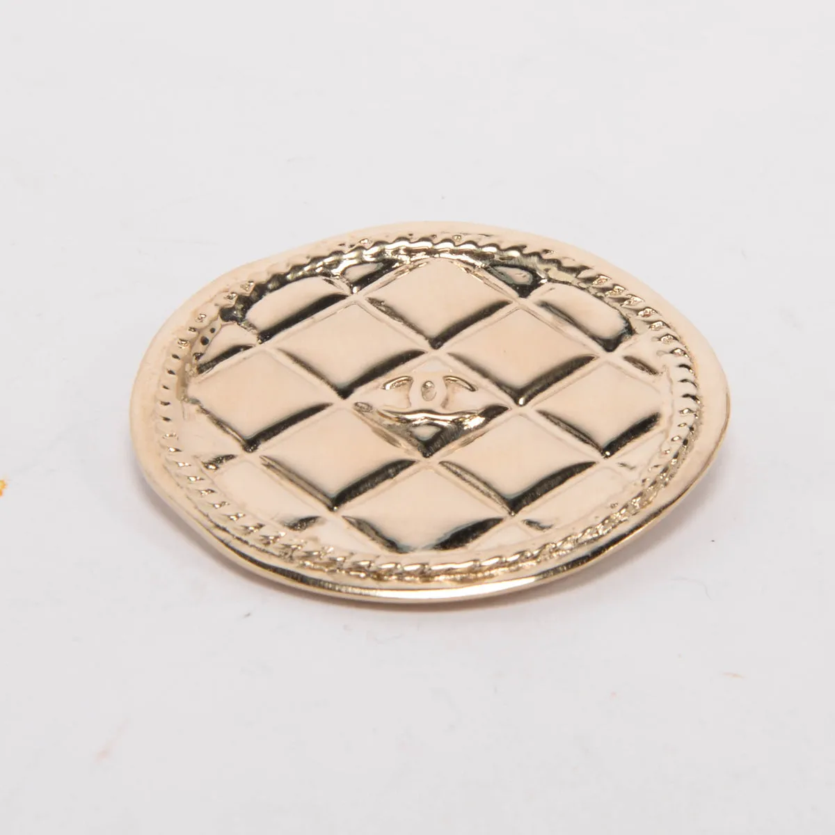 Chanel Light Gold Quilted Round CC Brooch