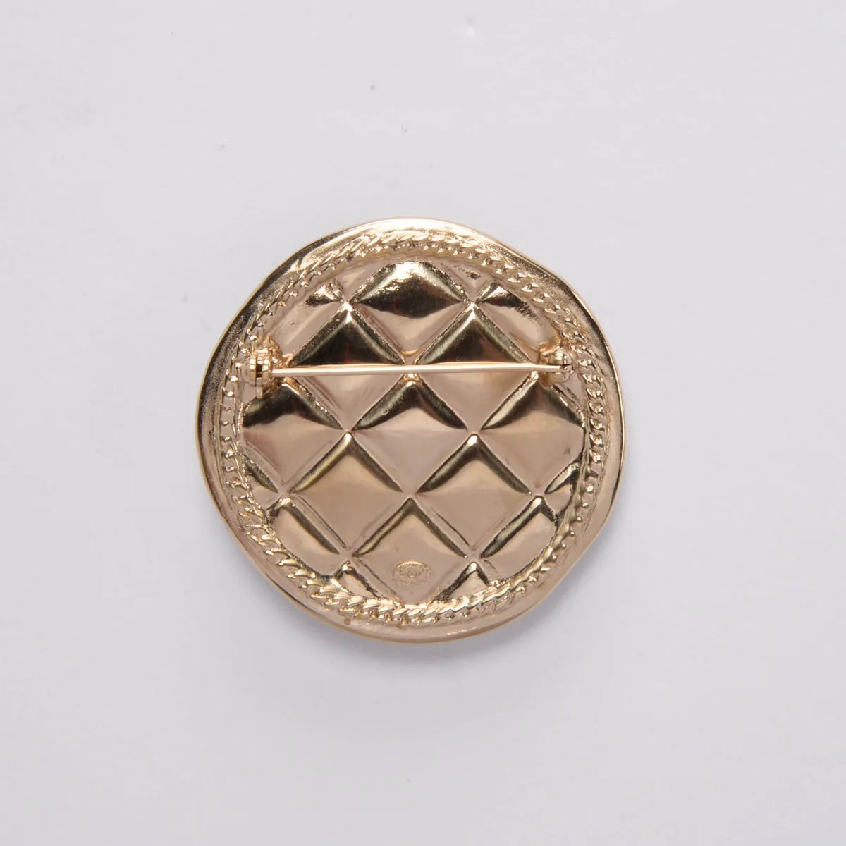 Chanel Light Gold Quilted Round CC Brooch