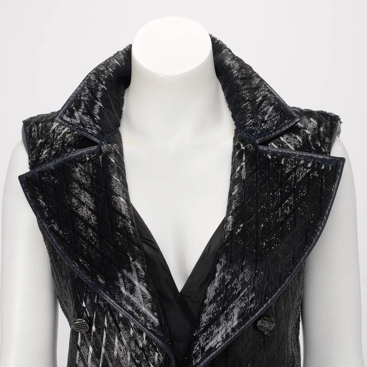 Chanel Navy Lambskin Laser Cut Vest FR 42