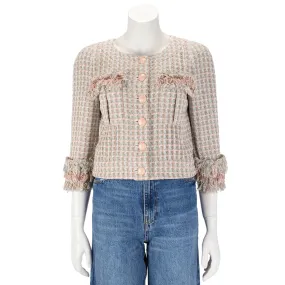 Chanel Pastel Silk Lesage Tweed Cropped Jacket FR 38