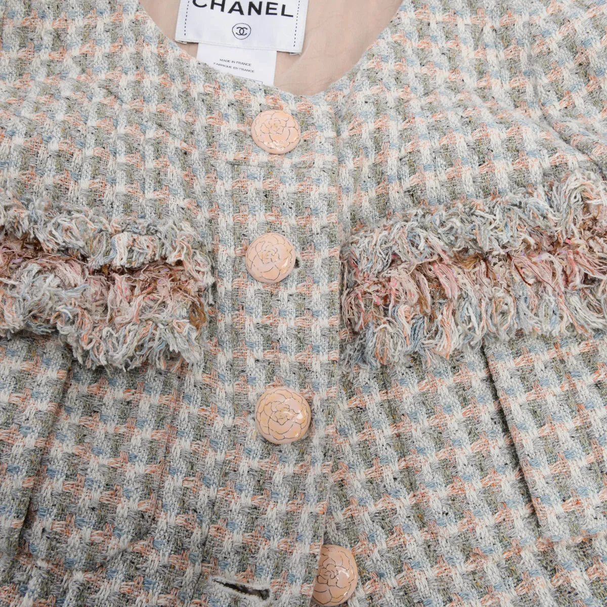 Chanel Pastel Silk Lesage Tweed Cropped Jacket FR 38