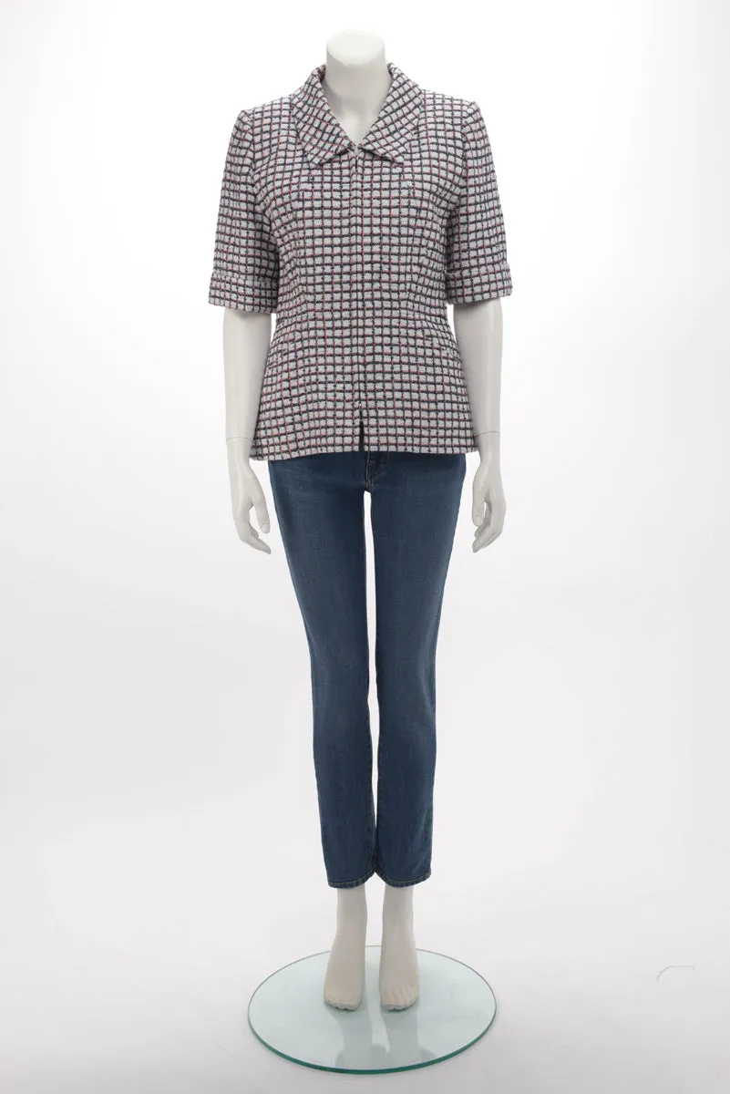 Chanel Pink & Blue Check Tweed Short Sleeve Jacket FR 40