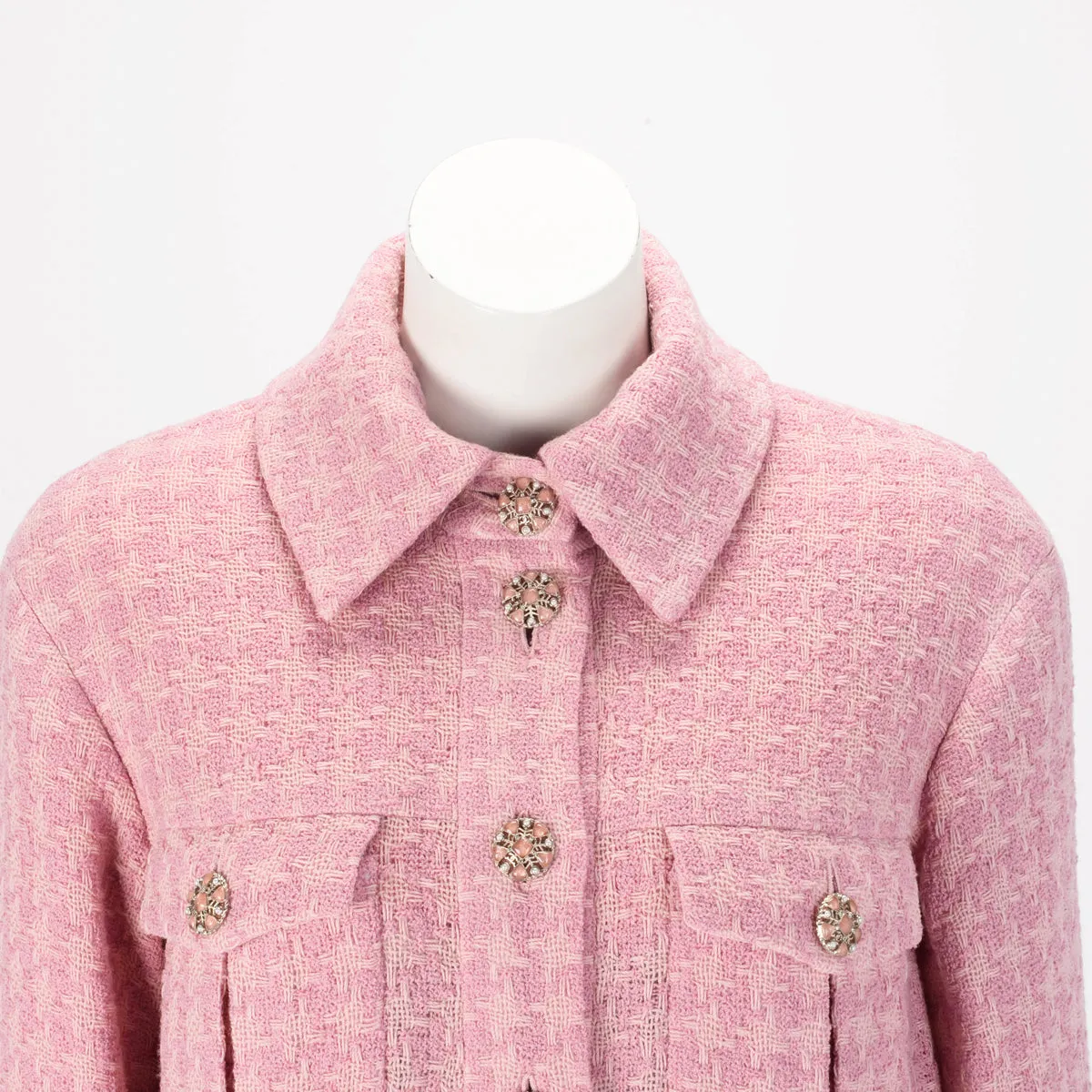 Chanel Pink Boucle Tweed Gripoix Jacket FR 36