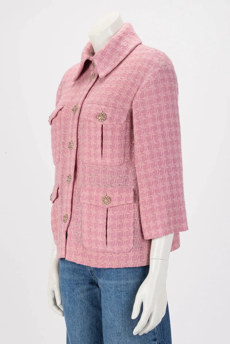 Chanel Pink Boucle Tweed Gripoix Jacket FR 36