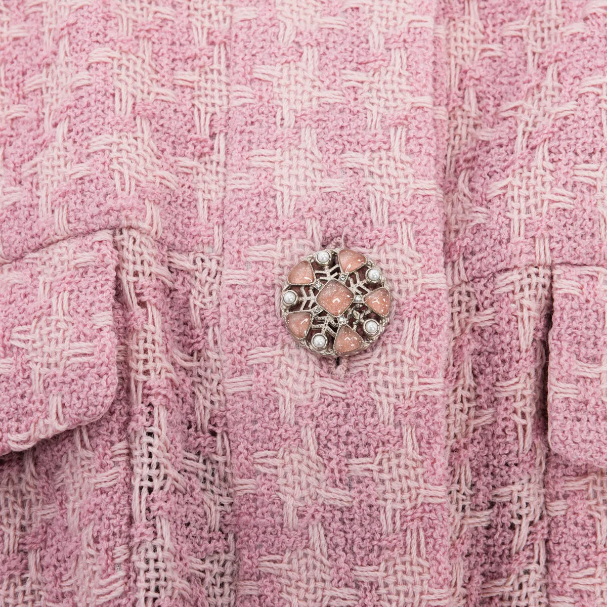 Chanel Pink Boucle Tweed Gripoix Jacket FR 36