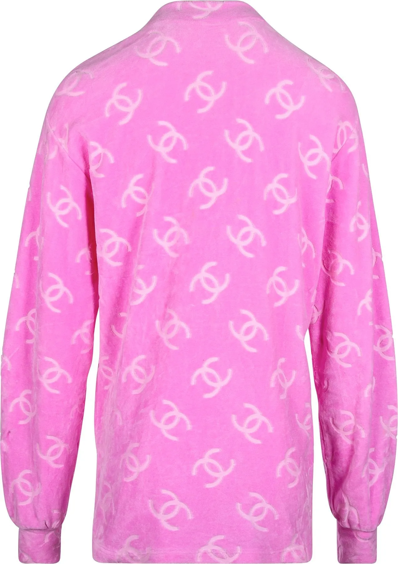 Chanel Pink Velour Logo Spring 1996 Runway Jacket