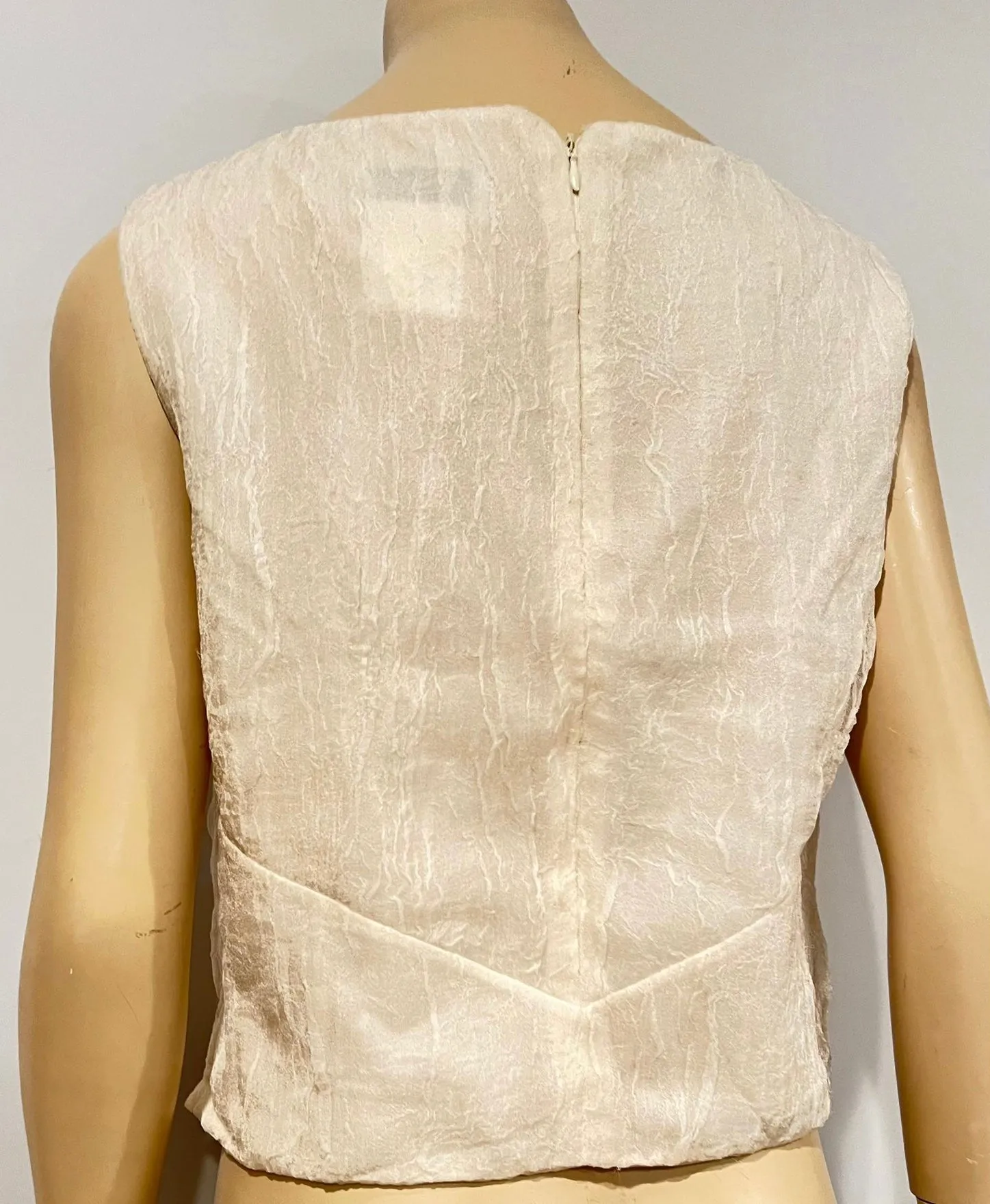 Chanel Silk Crinkled Crepe Light Beige Blouse Top FR 42 US 6/8