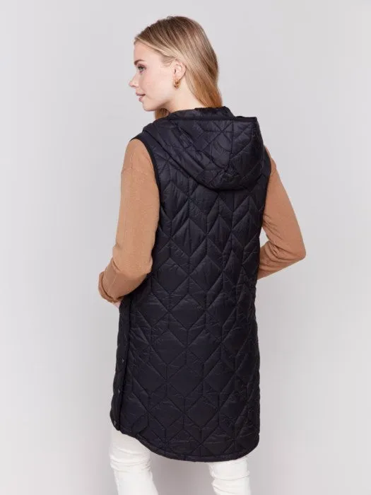 CHARLIE B LONG QUILTED VEST - BLACK - C6323388B001