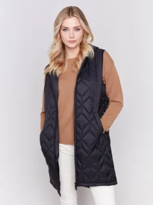 CHARLIE B LONG QUILTED VEST - BLACK - C6323388B001