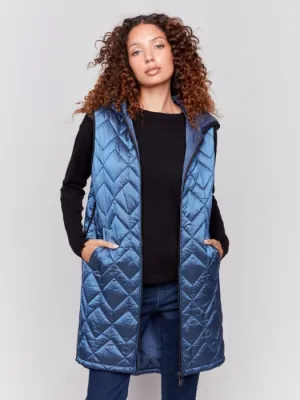 CHARLIE B LONG QUILTED VEST - BLUE - C6323135B124