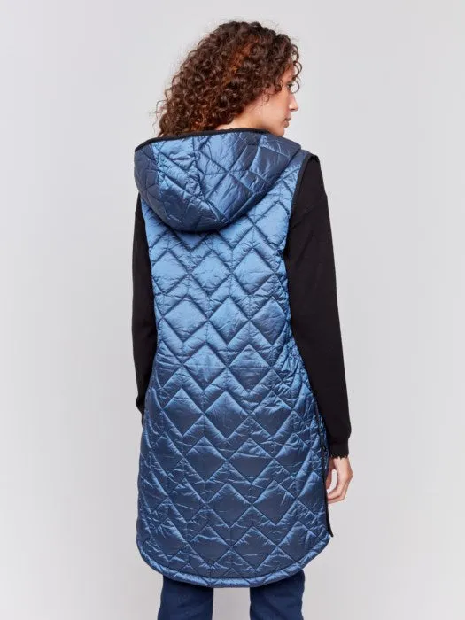 CHARLIE B LONG QUILTED VEST - BLUE - C6323135B124