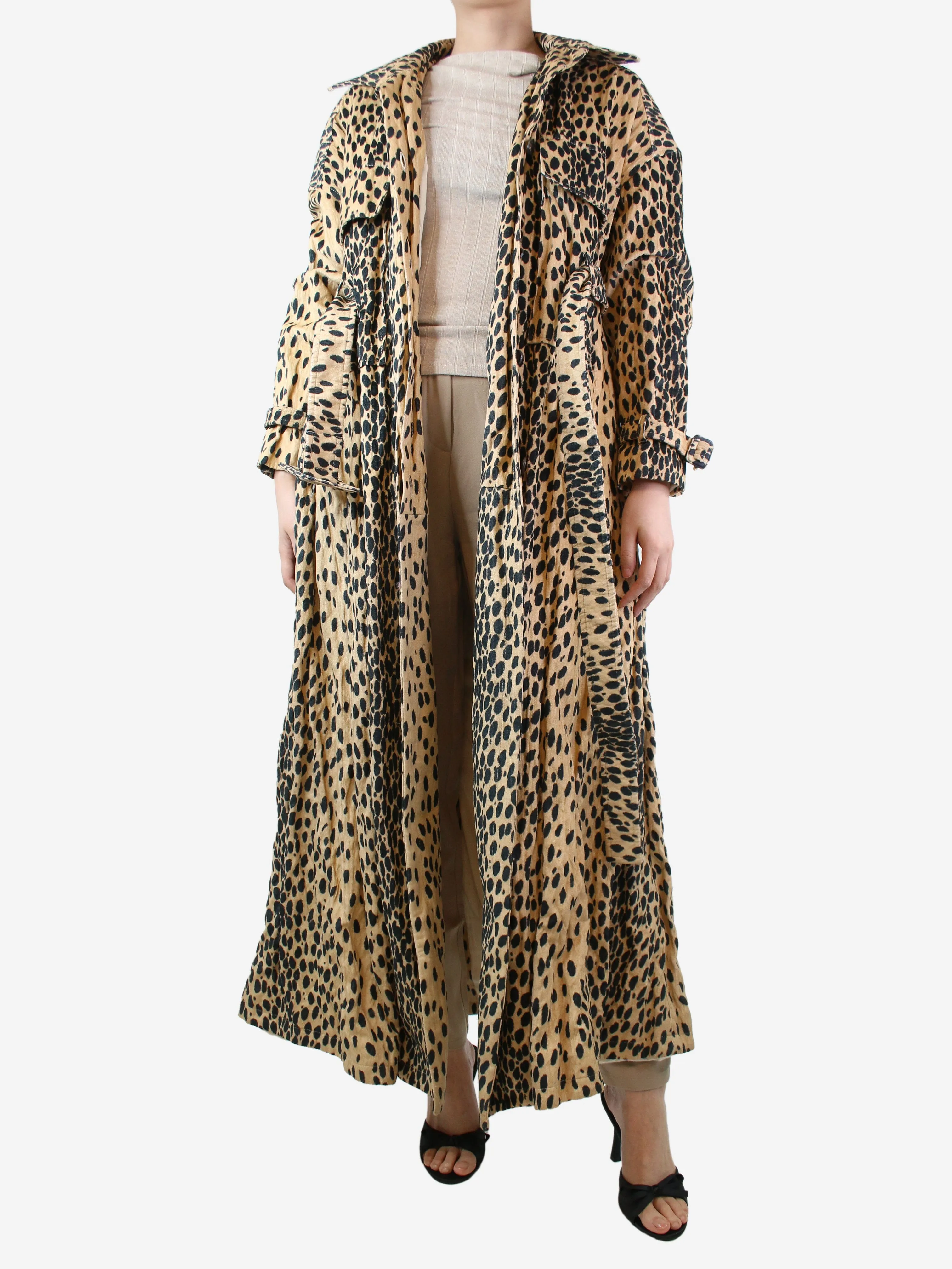 Cheetah print belted maxi coat - size UK 10