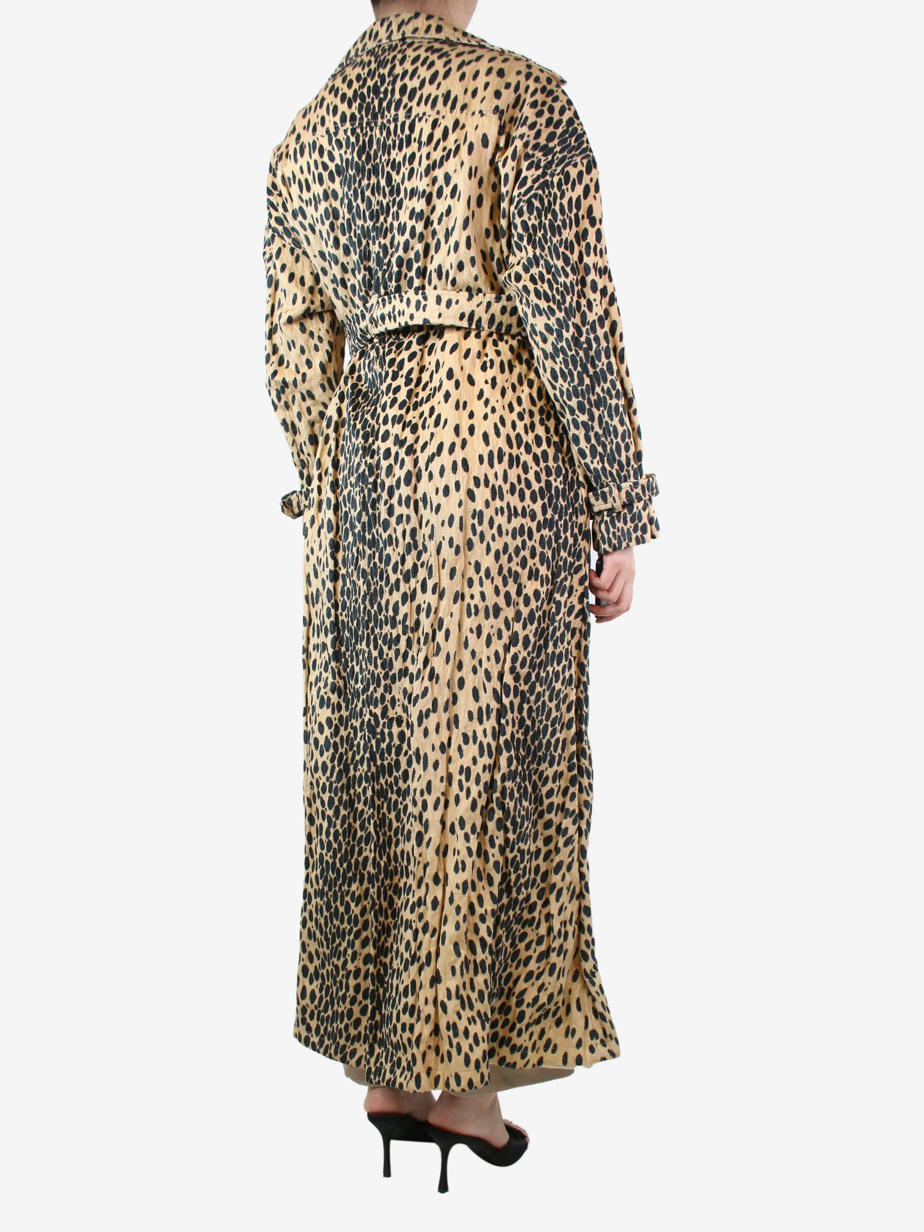 Cheetah print belted maxi coat - size UK 10