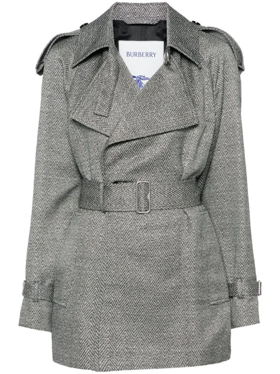 CHEVRON-JACQUARD BELTED COAT