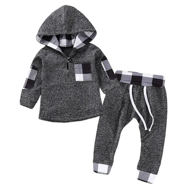 Children Clothing Autumn Winter Baby Boy Clothes Outfit Kids Clothes Tracksuit Suit For Toddler Boys Clothing Sets Buffalo Plaid