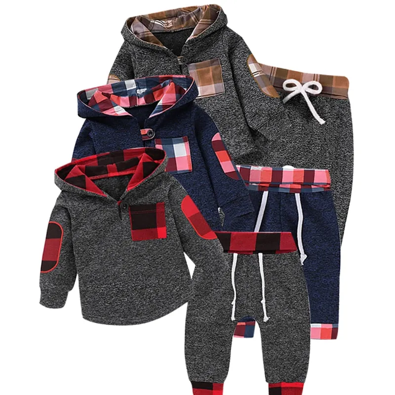 Children Clothing Autumn Winter Baby Boy Clothes Outfit Kids Clothes Tracksuit Suit For Toddler Boys Clothing Sets Buffalo Plaid