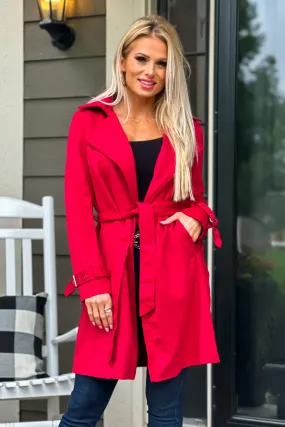 Claudia Faux Suede Belted Coat : Red