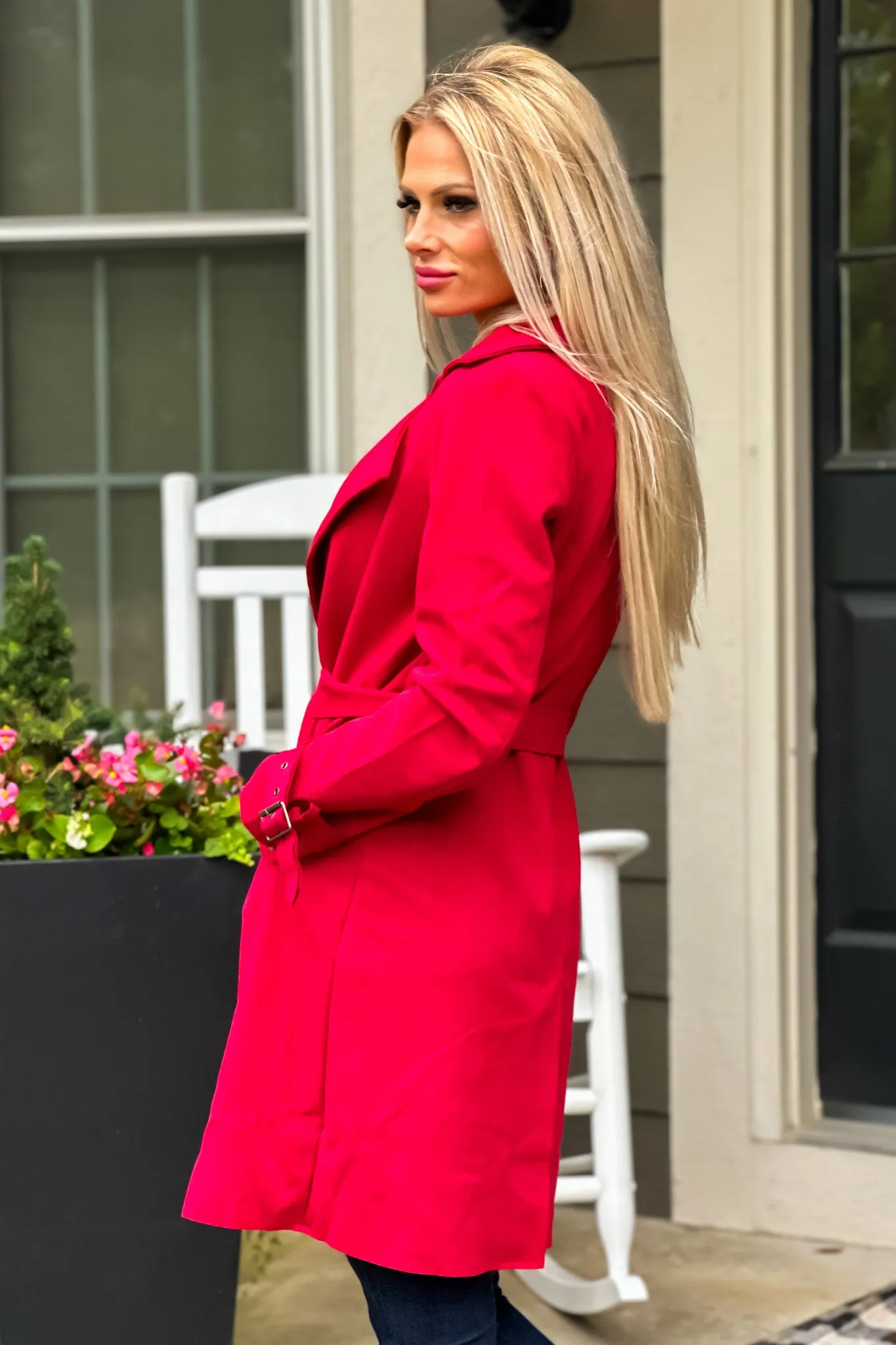 Claudia Faux Suede Belted Coat : Red