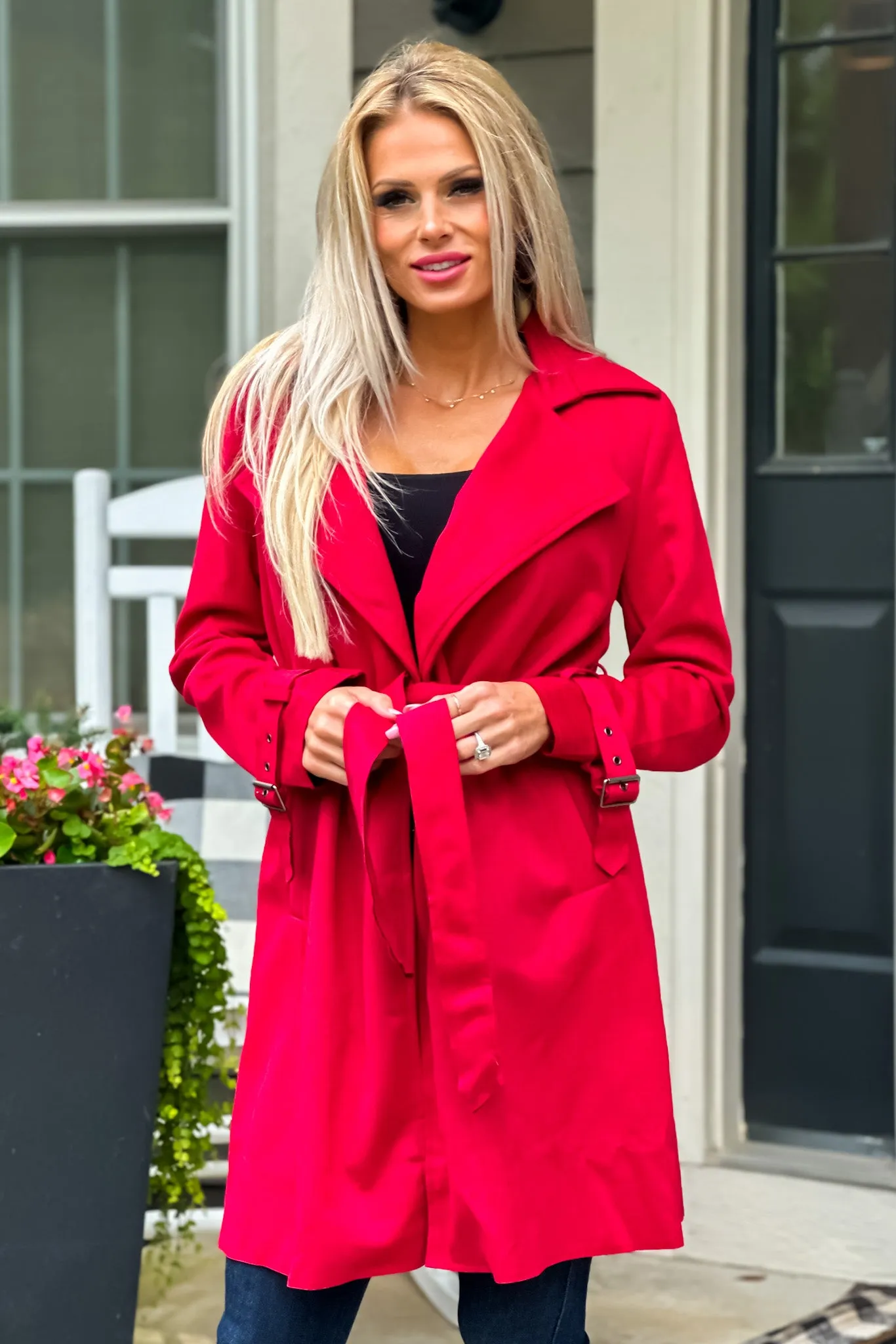 Claudia Faux Suede Belted Coat : Red