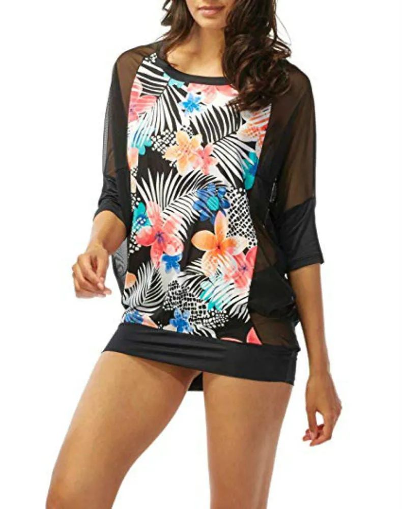 Coco Reef Women's Floral Chiffon Swimwear Cover Up, L/XL, Black