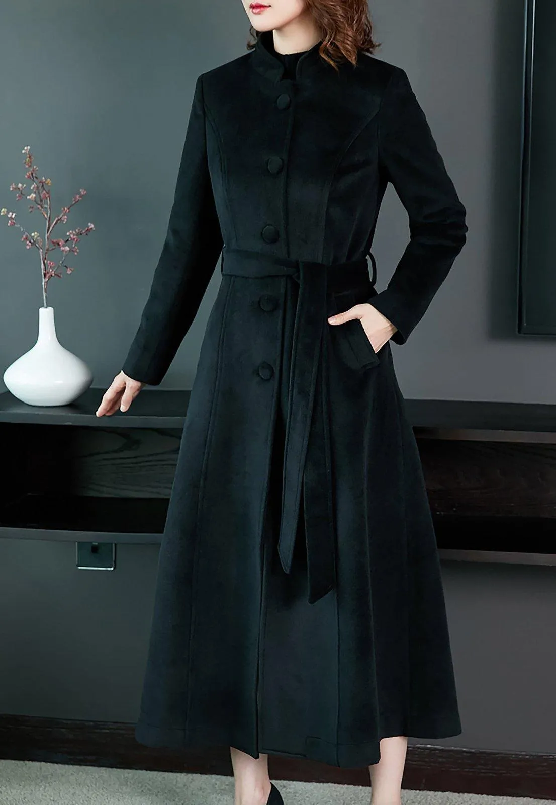 Custom Wool Blend Single Breasted Fit & Flare Long Coat