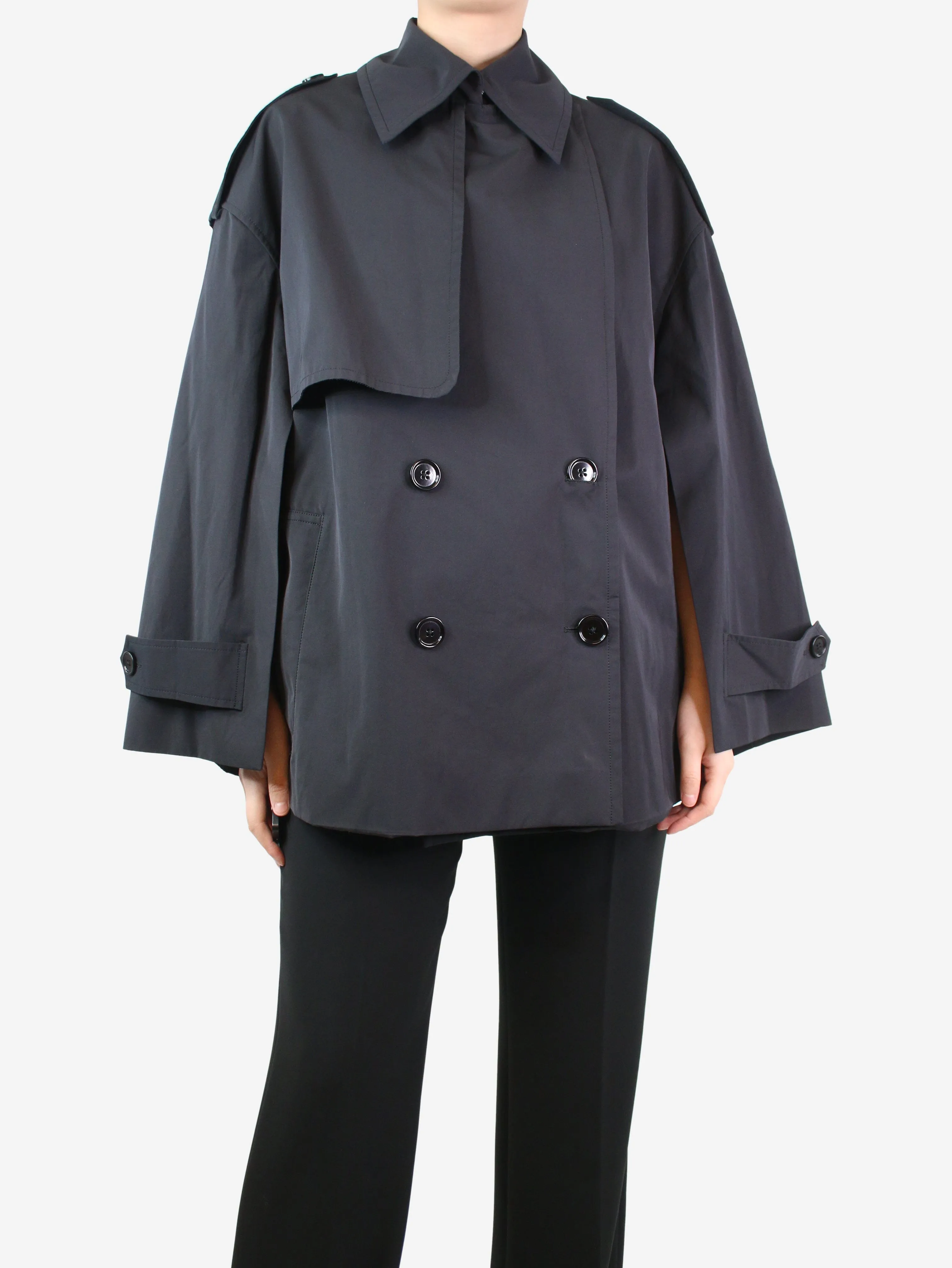 Dark blue double-breasted trench cape jacket - size S