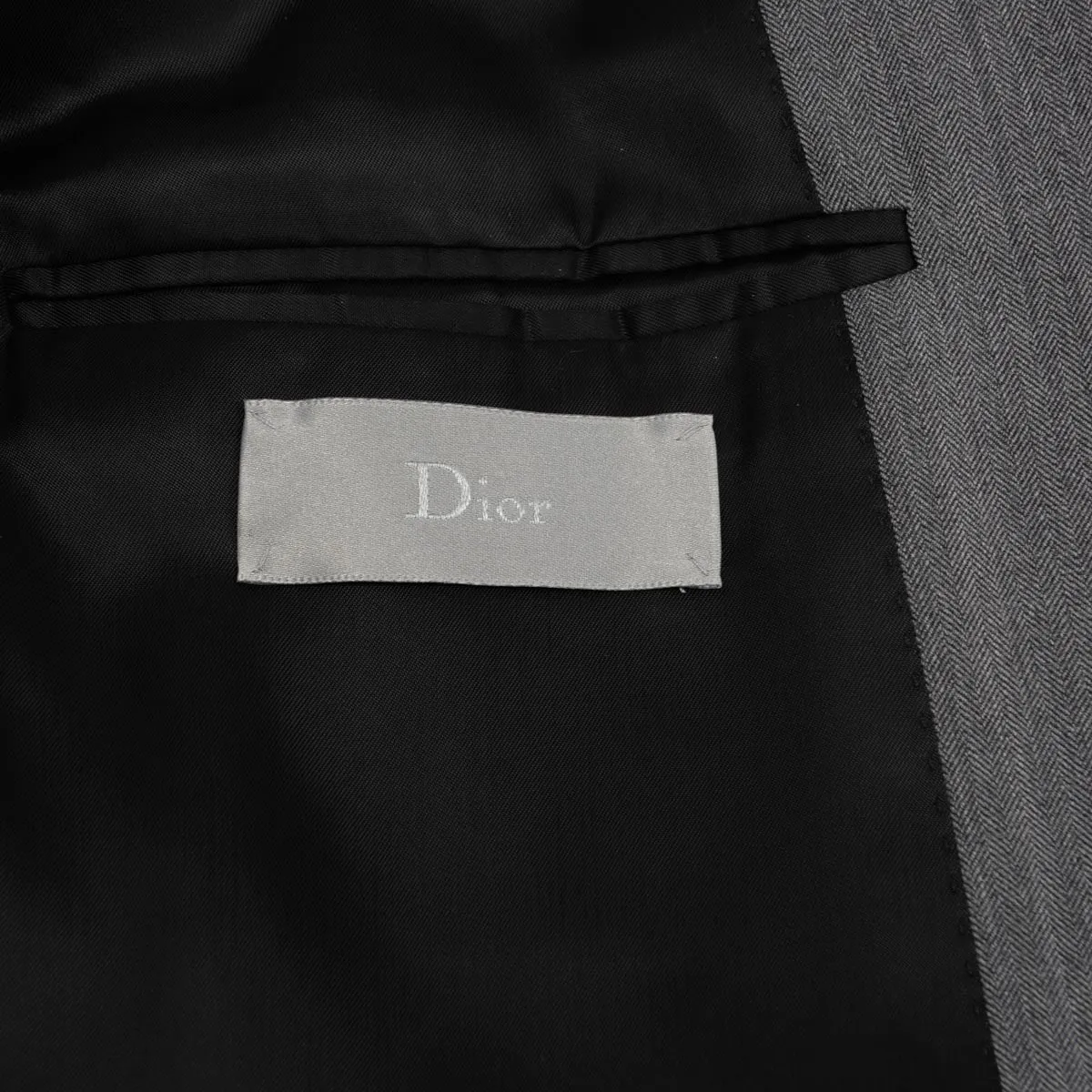 Dior Grey Herringbone Stitched Pocket Jacket 48