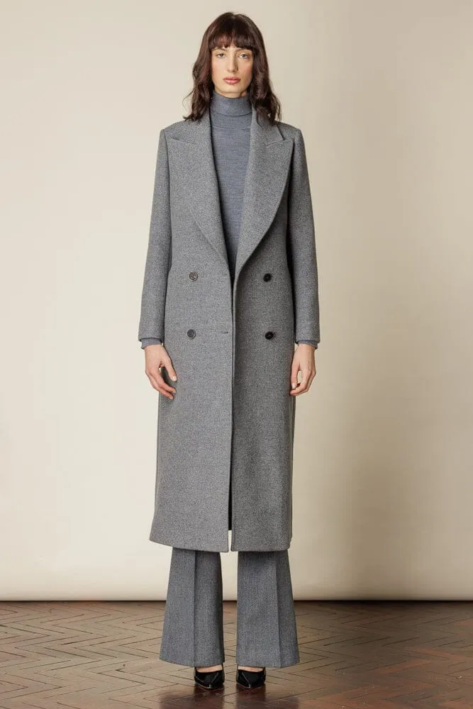 Dita Wide Peak Coat - Grey Wool Silk