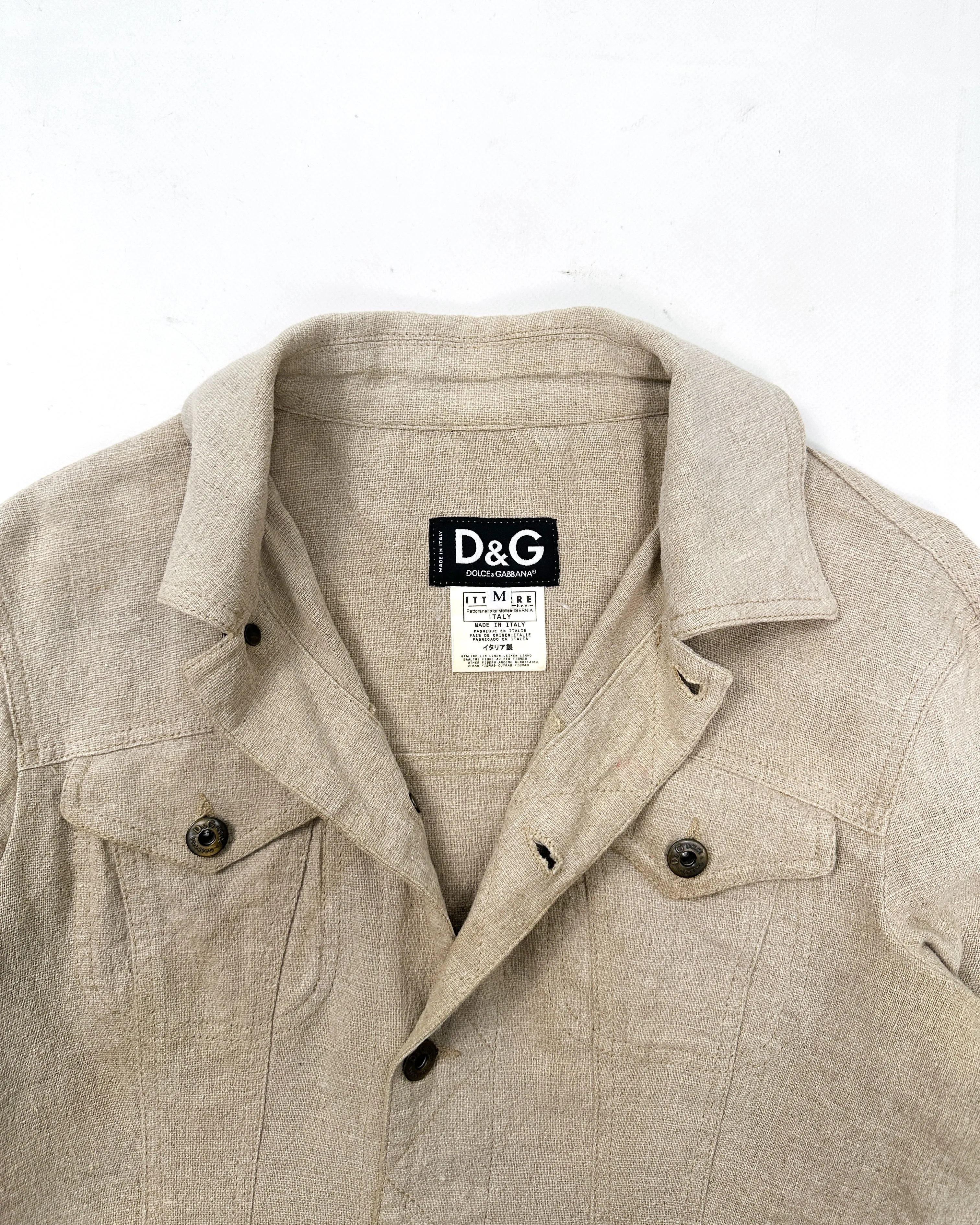 Dolce & Gabbana Beige Linen Trucker Jacket 2000's