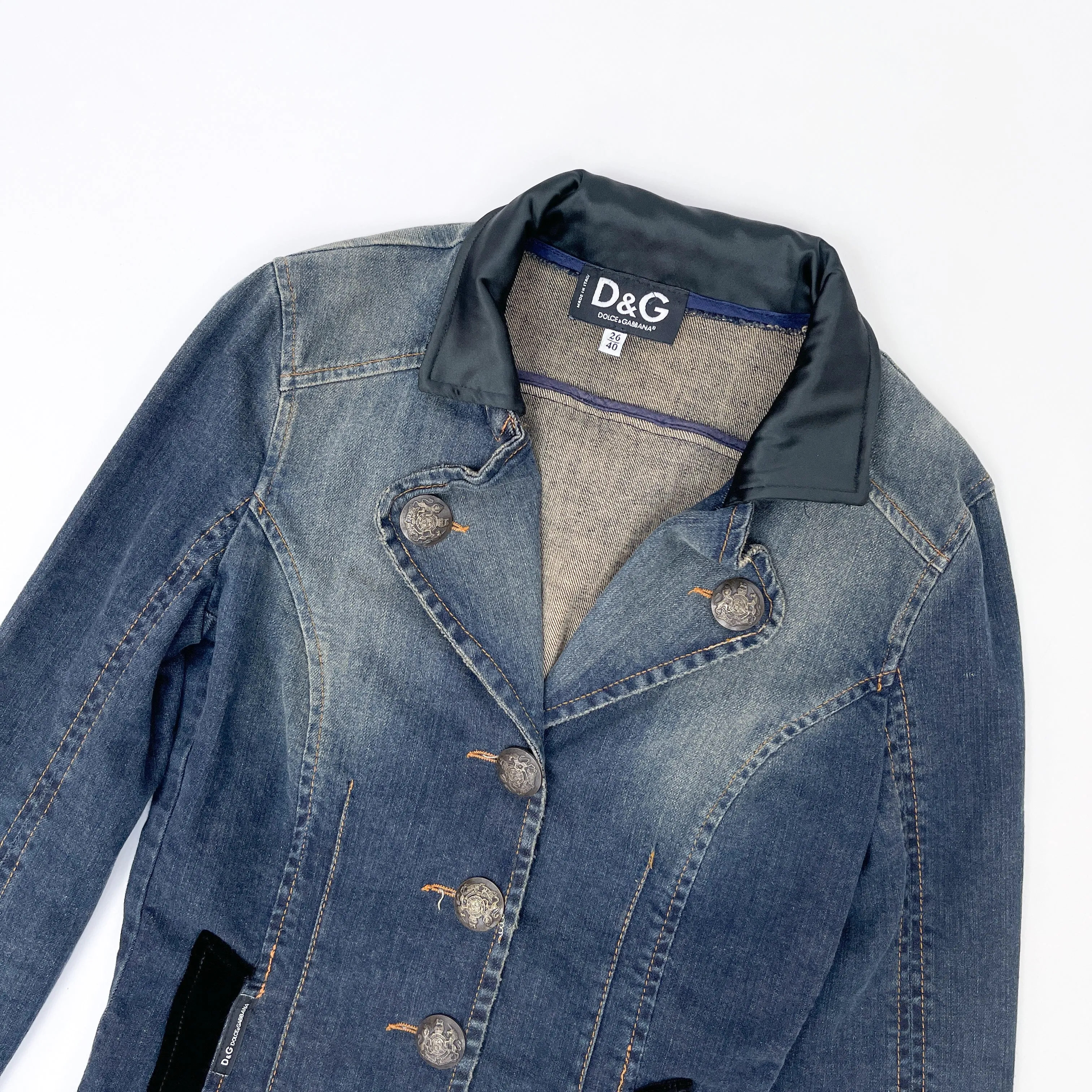 Dolce & Gabbana Denim Velour Collar Jacket 2000's