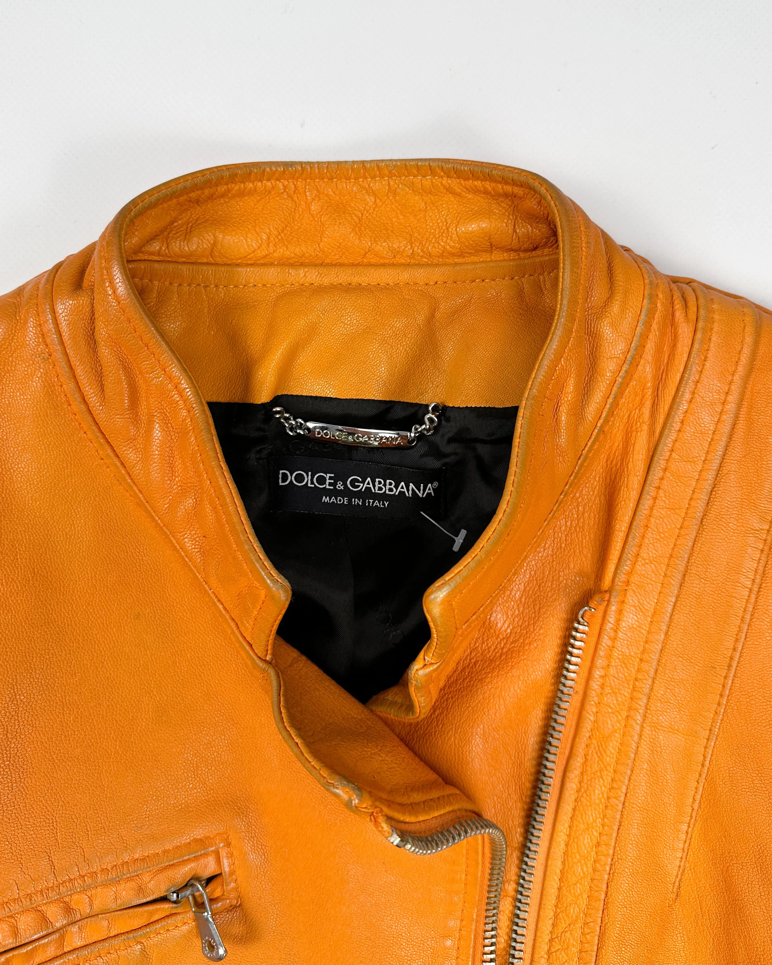 Dolce & Gabbana Orange Leather Jacket 2000's