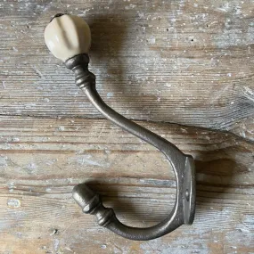 Double Iron Coat Hook - Ceramic Knob