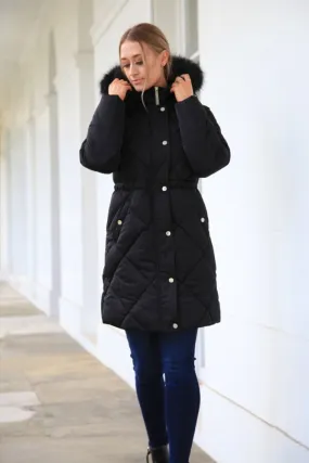 Double Second Lux Satin Long Puffer Coat