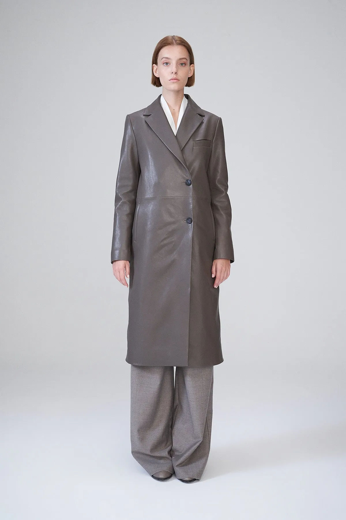 Elfie - Grey Leather Coat