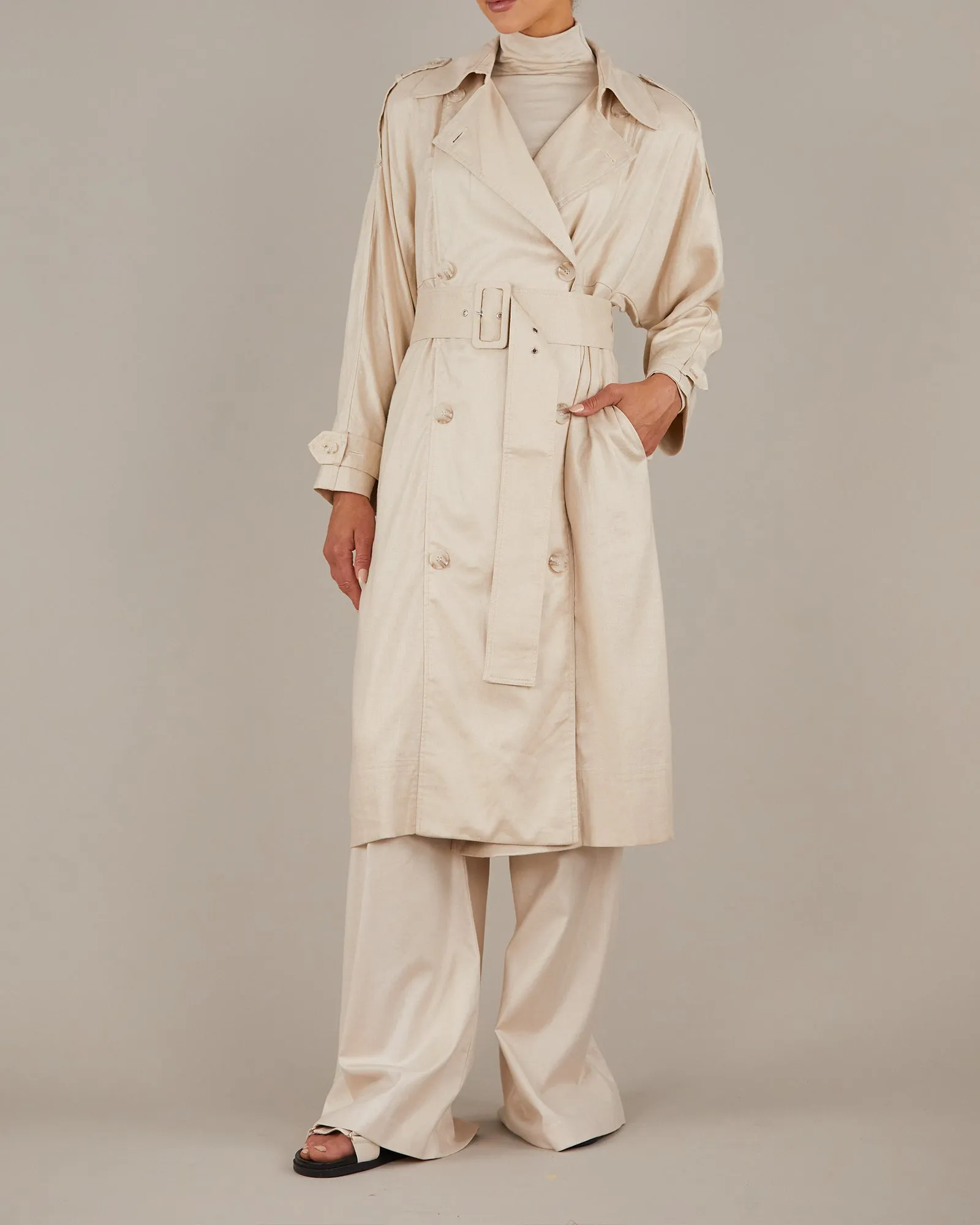 Elvie Linen Trench Coat - Beige